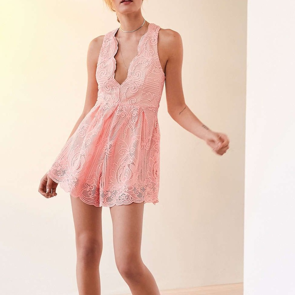Love Triangle Plunging Lace Romper